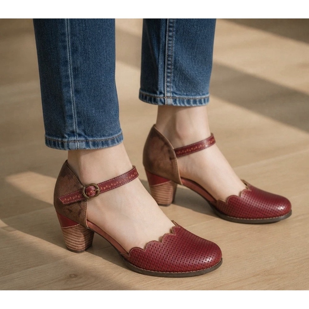 L'Artiste by Spring Step Parchelle Heel Bordeaux Multi Hand painted Mary Jane